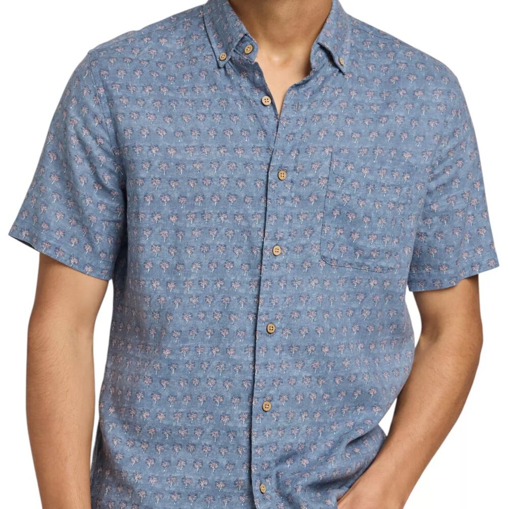 Faherty The Breeze Shirt LINEN Blend Mens S/XXL Button Down Short Sleeve Palm